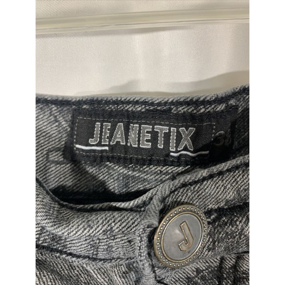 Jeanetix Blue Jean Shorts Sz 38 Money Logo All Over Print - Picture 3 of 10